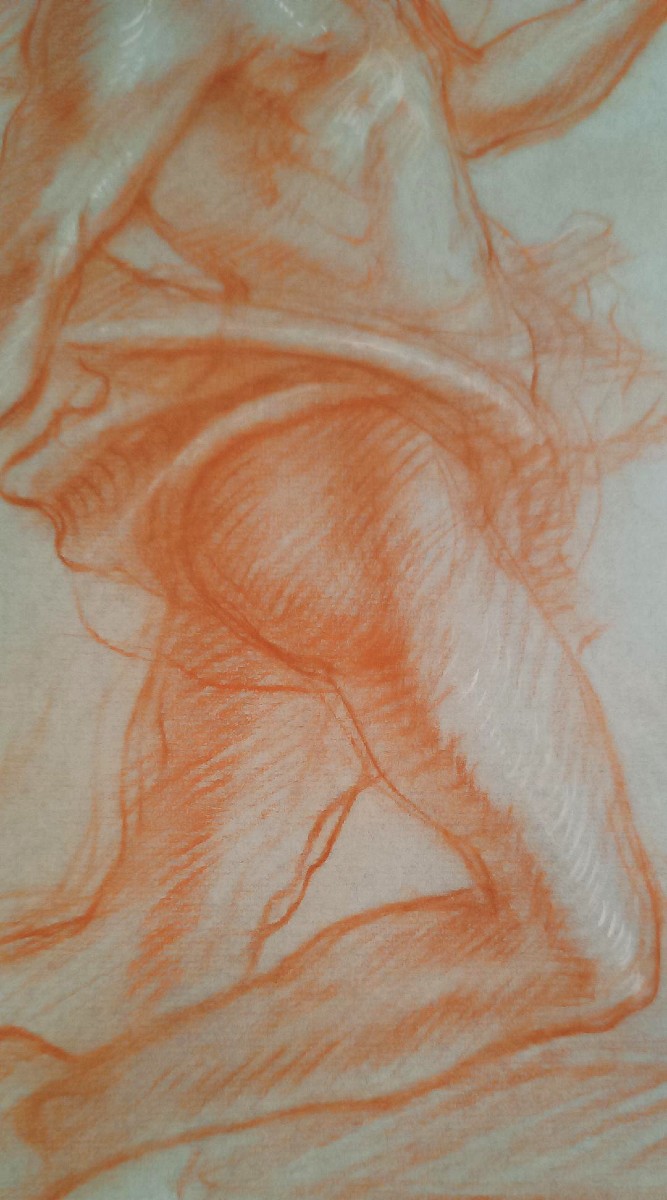 vecchio disegno a matita sanguigna su carta, mitologico, angelo-photo-3