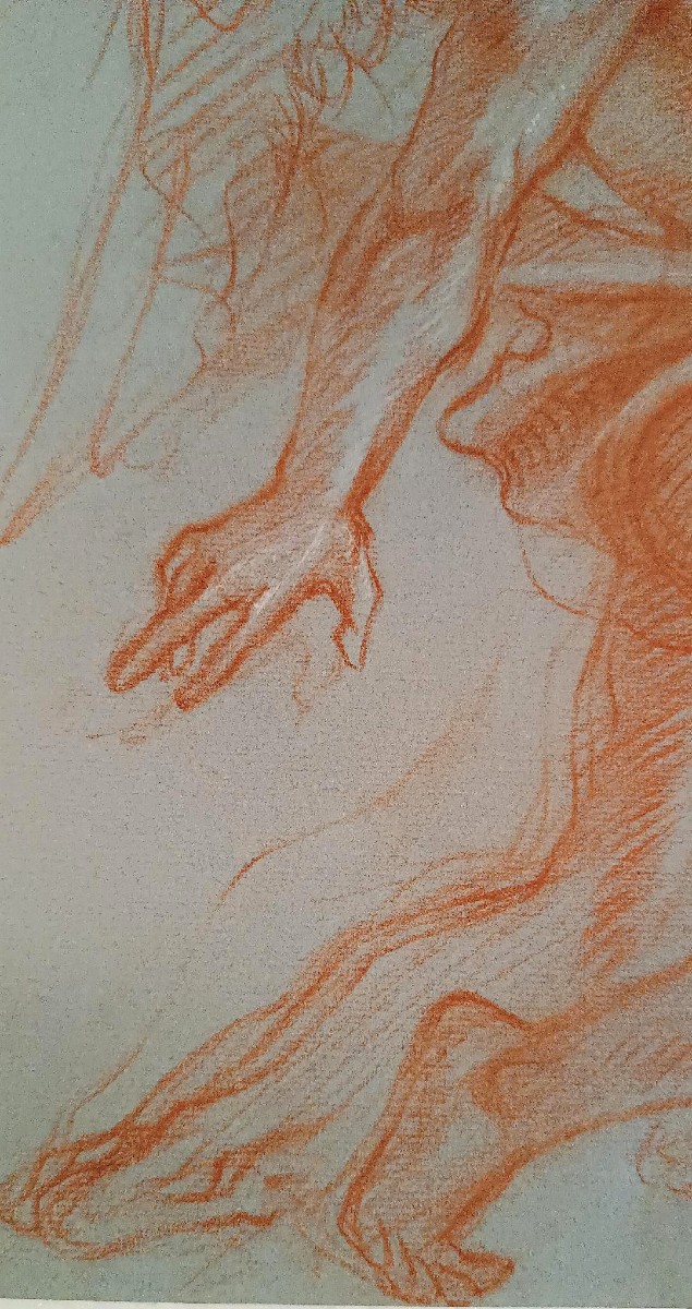 vecchio disegno a matita sanguigna su carta, mitologico, angelo-photo-4