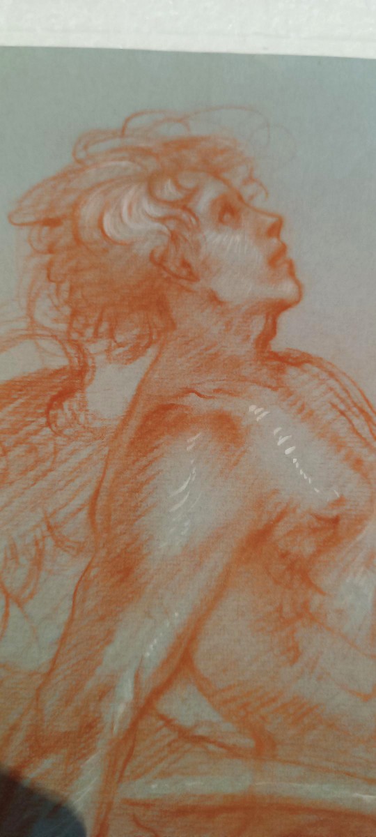 vecchio disegno a matita sanguigna su carta, mitologico, angelo-photo-5