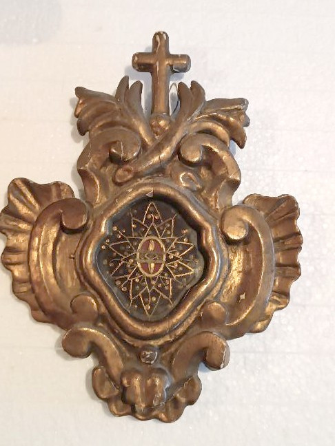 Antico reliquiario in legno dorato con reliquia san Giuseppe Cottolengo 