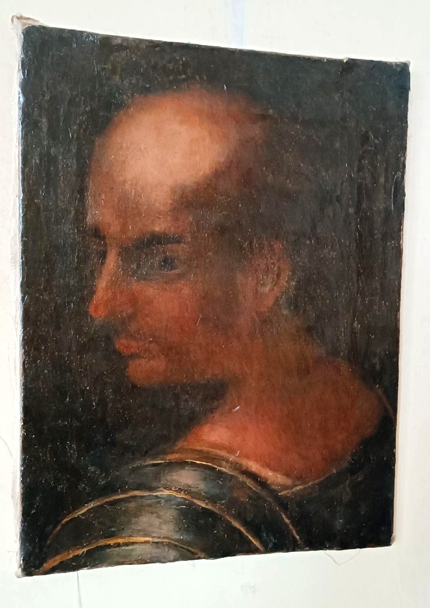 Antico olio su tela ,ritratto guerriero ,XVII secolo-photo-2