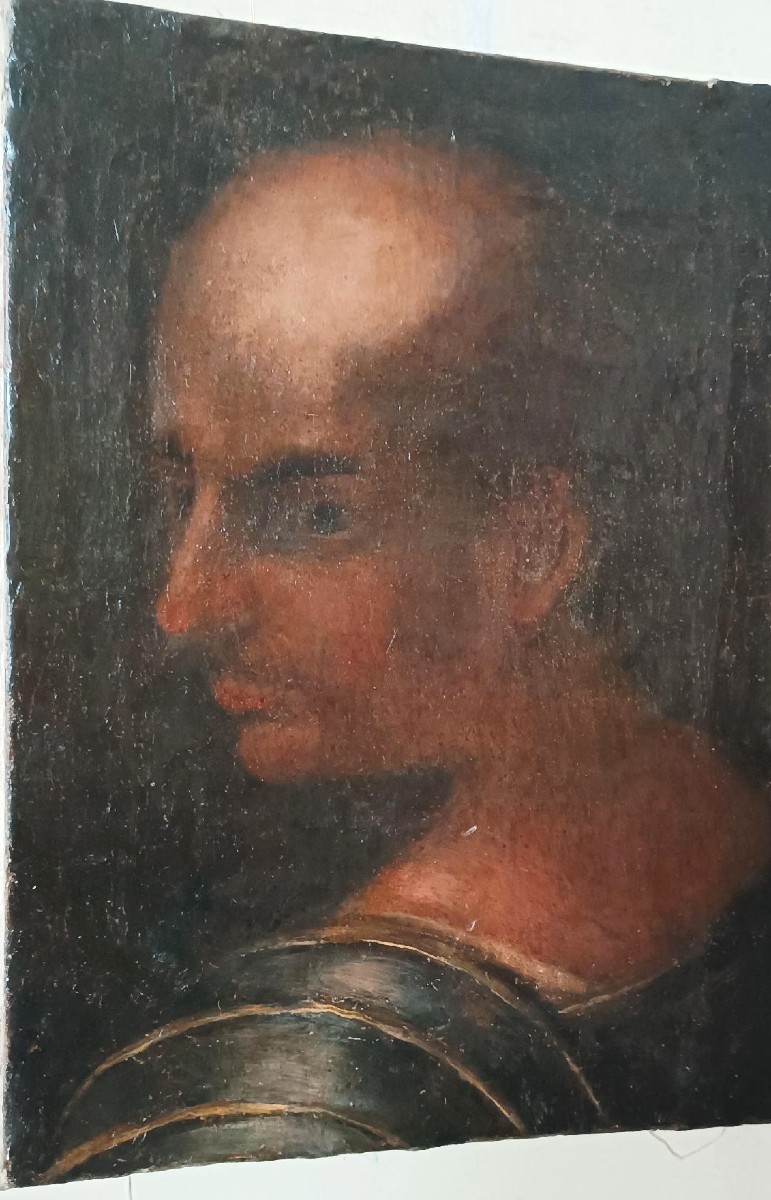 Antico olio su tela ,ritratto guerriero ,XVII secolo-photo-3