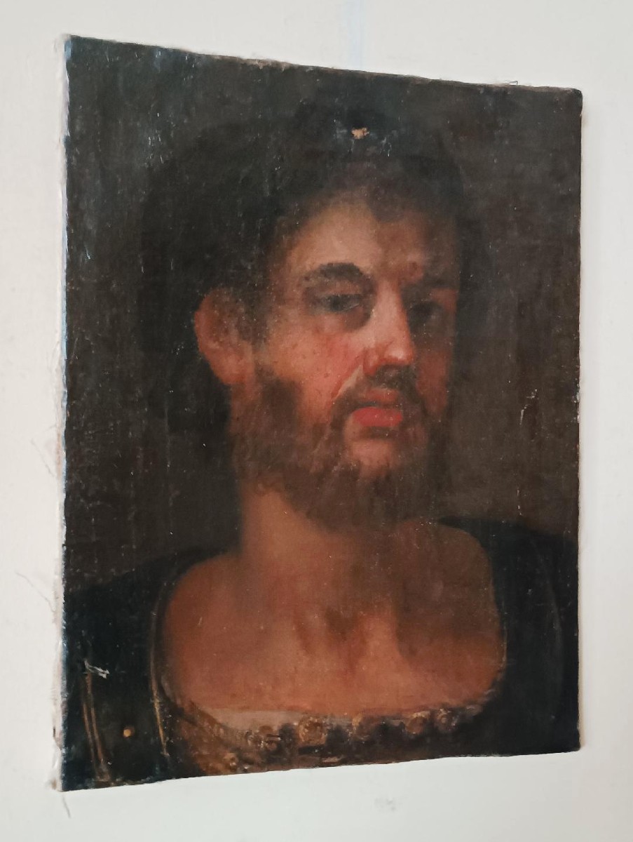 Antico olio su tela ,ritratto guerriero ,XVII secolo-photo-2