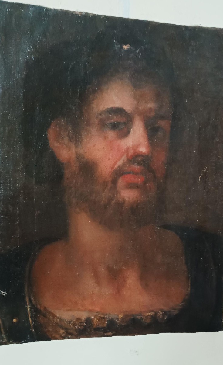 Antico olio su tela ,ritratto guerriero ,XVII secolo-photo-3