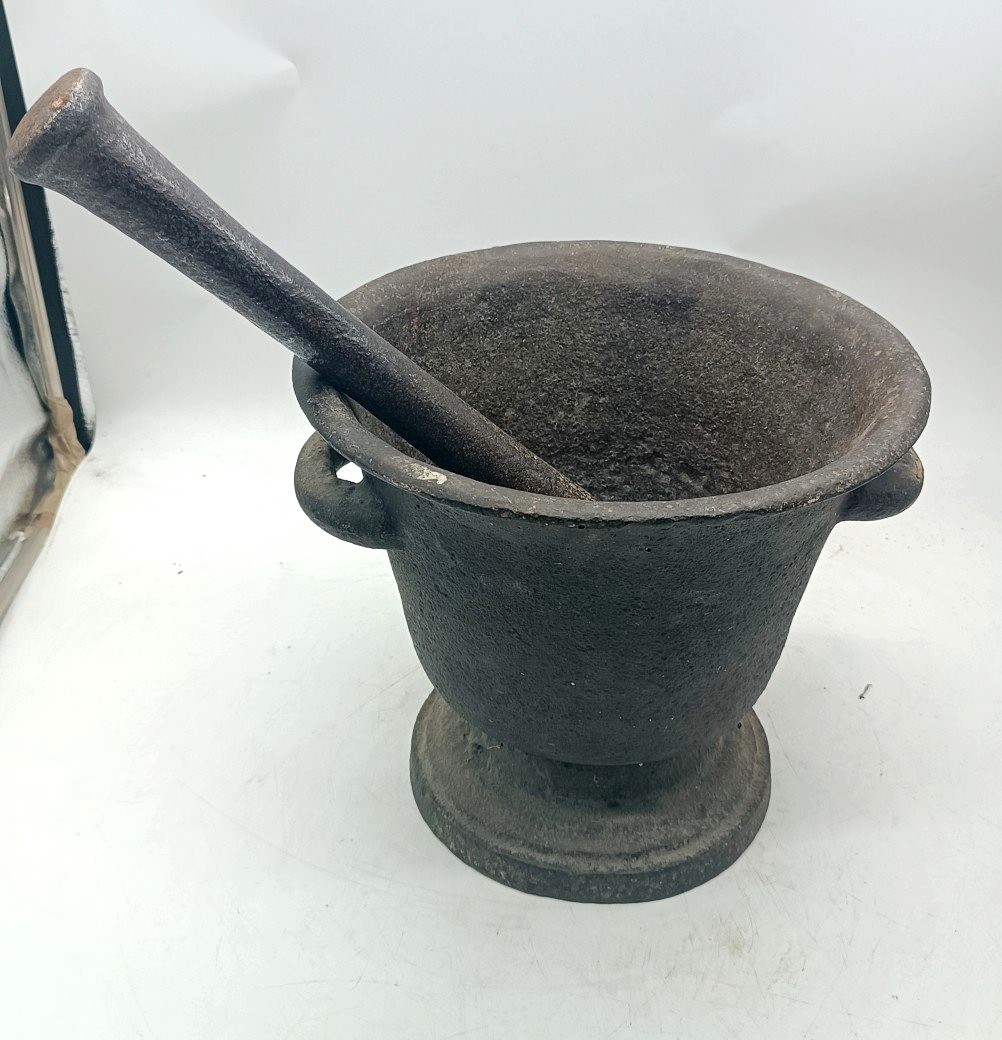 GRANDE MORTAIO IN FERRO AREA TOSCANA XVIII SECOLO-photo-2