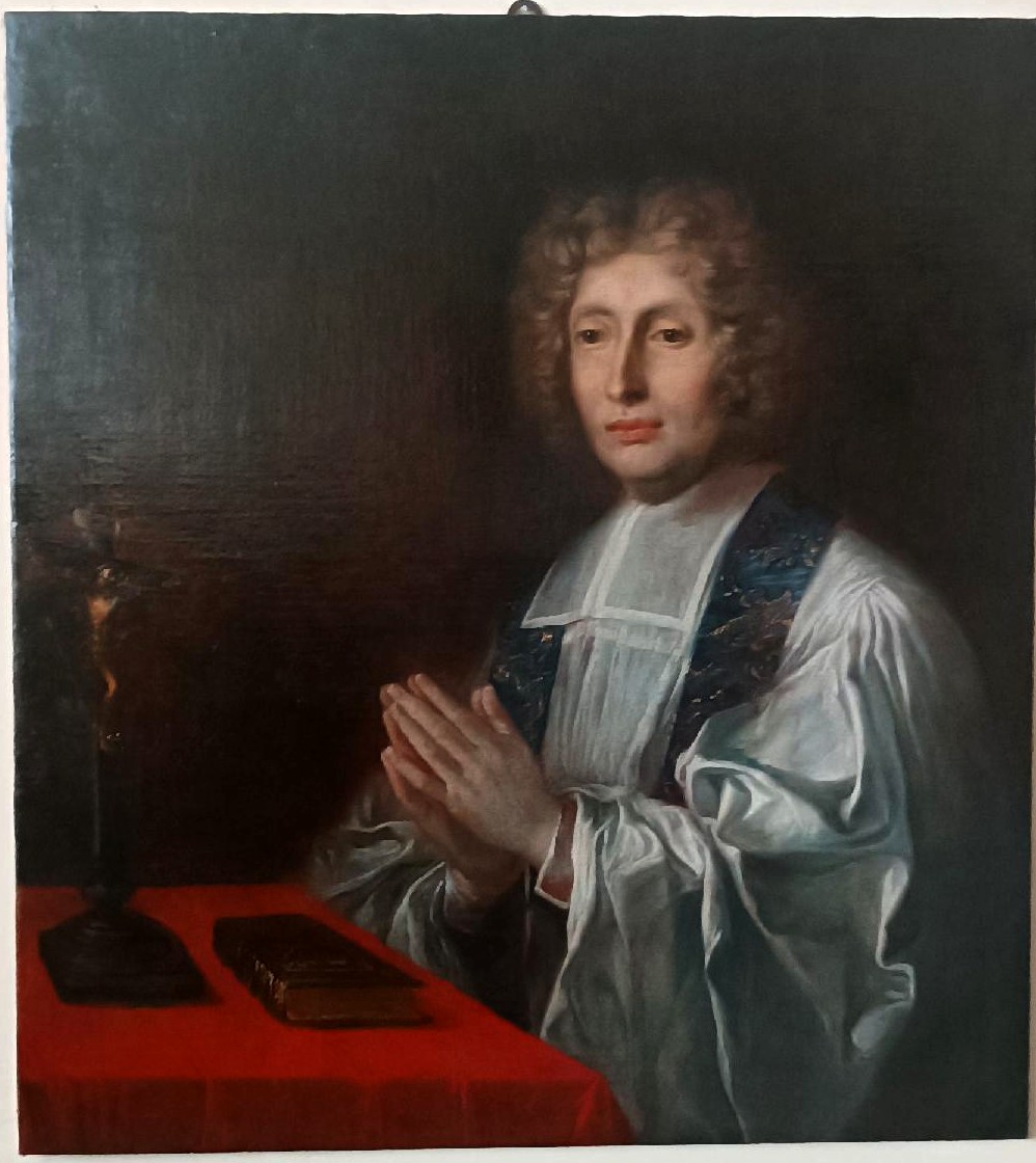 Antico dipinto su tela ritratto prelato ,scuola francese  XVIII secolo-photo-3
