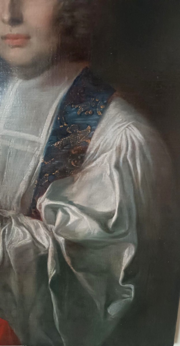 Antico dipinto su tela ritratto prelato ,scuola francese  XVIII secolo-photo-3