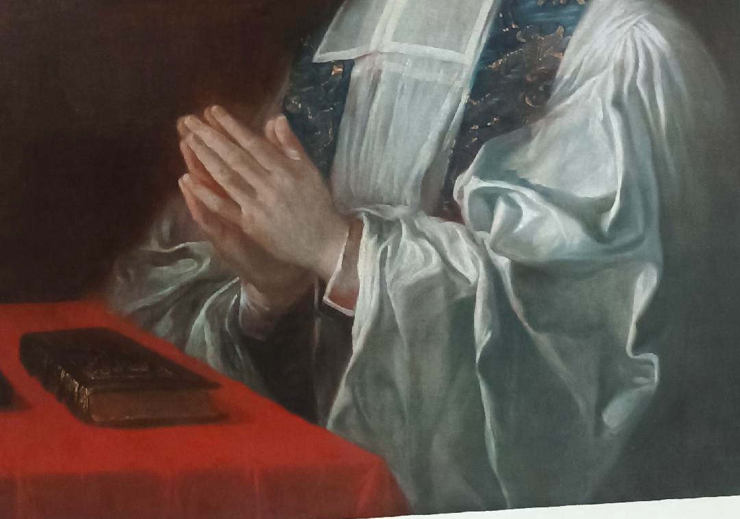 Antico dipinto su tela ritratto prelato ,scuola francese  XVIII secolo-photo-5
