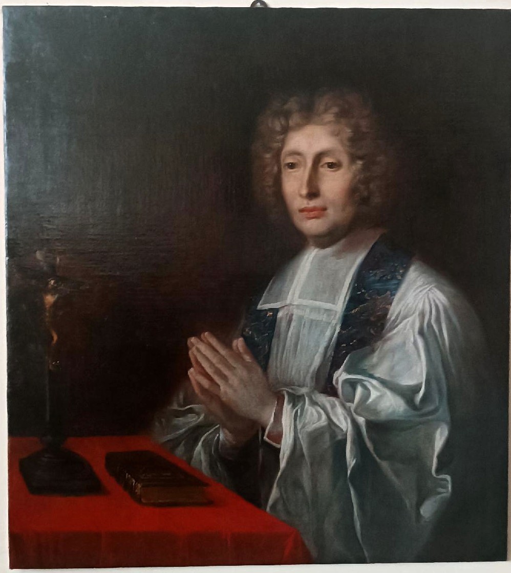 Antico dipinto su tela ritratto prelato ,scuola francese  XVIII secolo