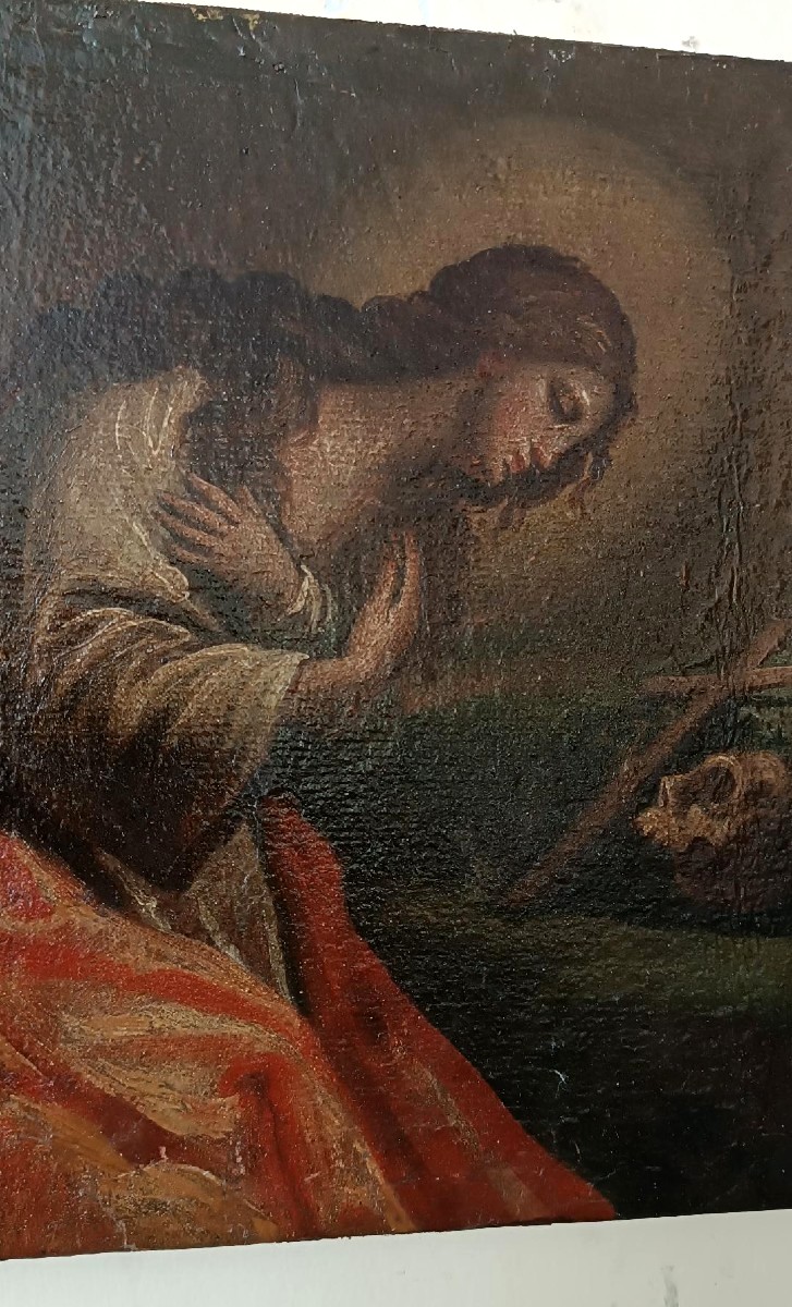 Antico olio SU tela raffigurante Maddalena XVIII secolo Scuola italiana-photo-1