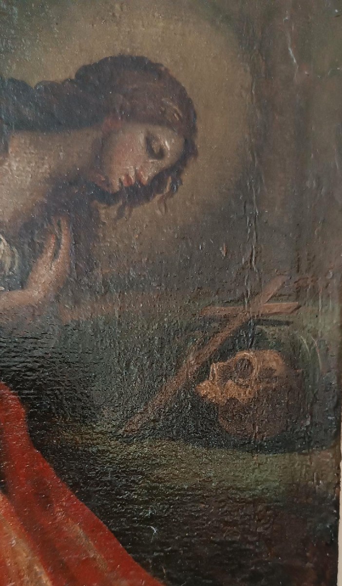 Antico olio SU tela raffigurante Maddalena XVIII secolo Scuola italiana-photo-2