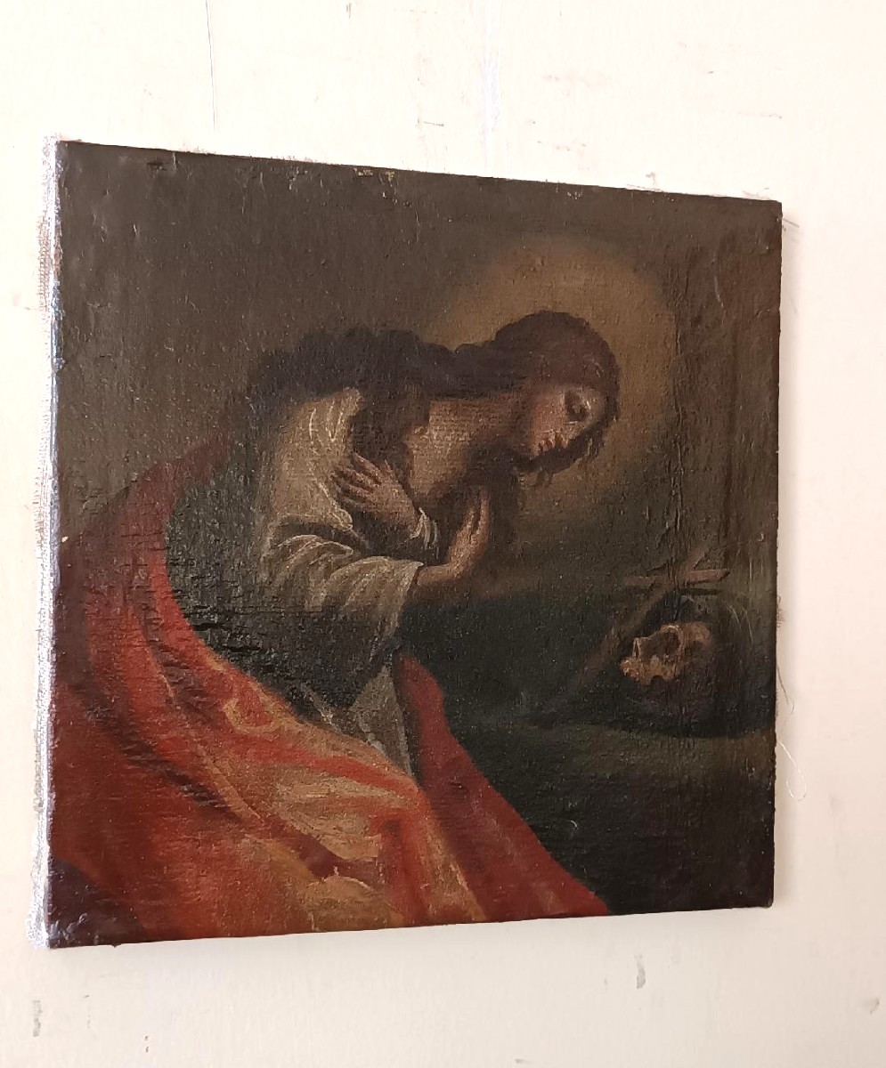 Antico olio SU tela raffigurante Maddalena XVIII secolo Scuola italiana