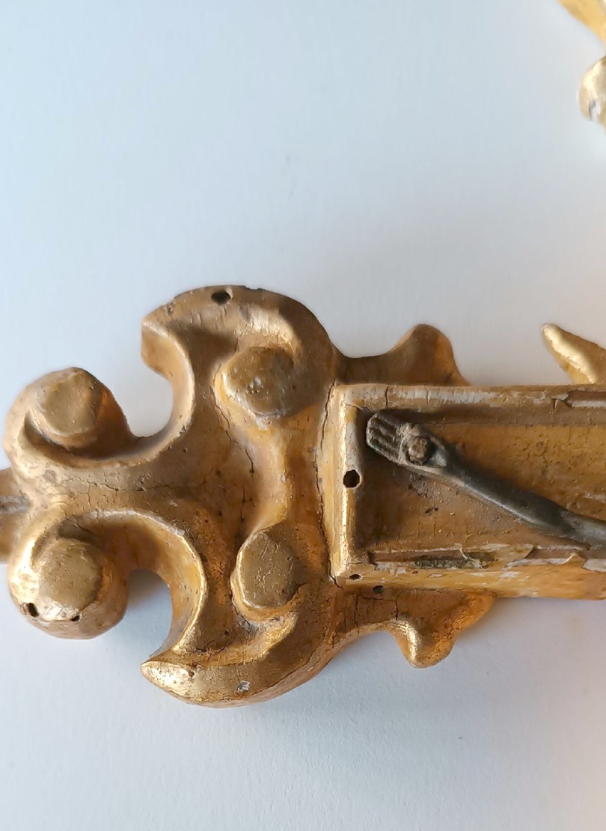Antica croce in legno dorato XVIII secolo-photo-4