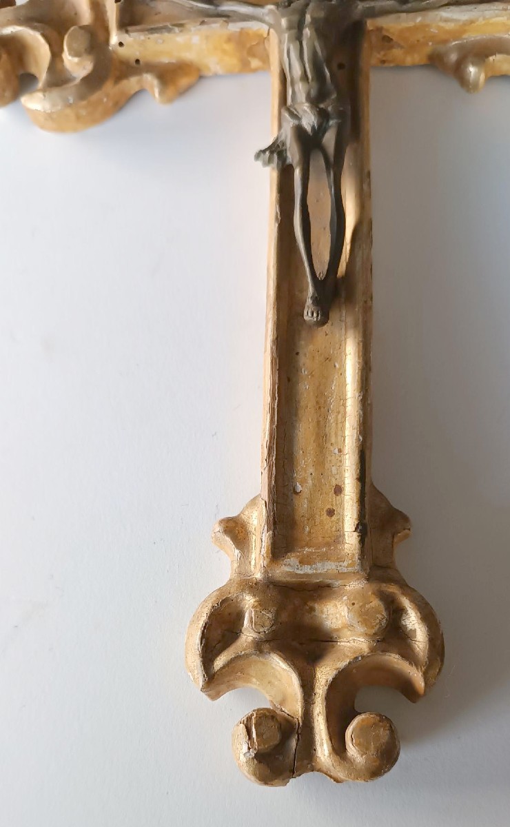 Antica croce in legno dorato XVIII secolo-photo-2
