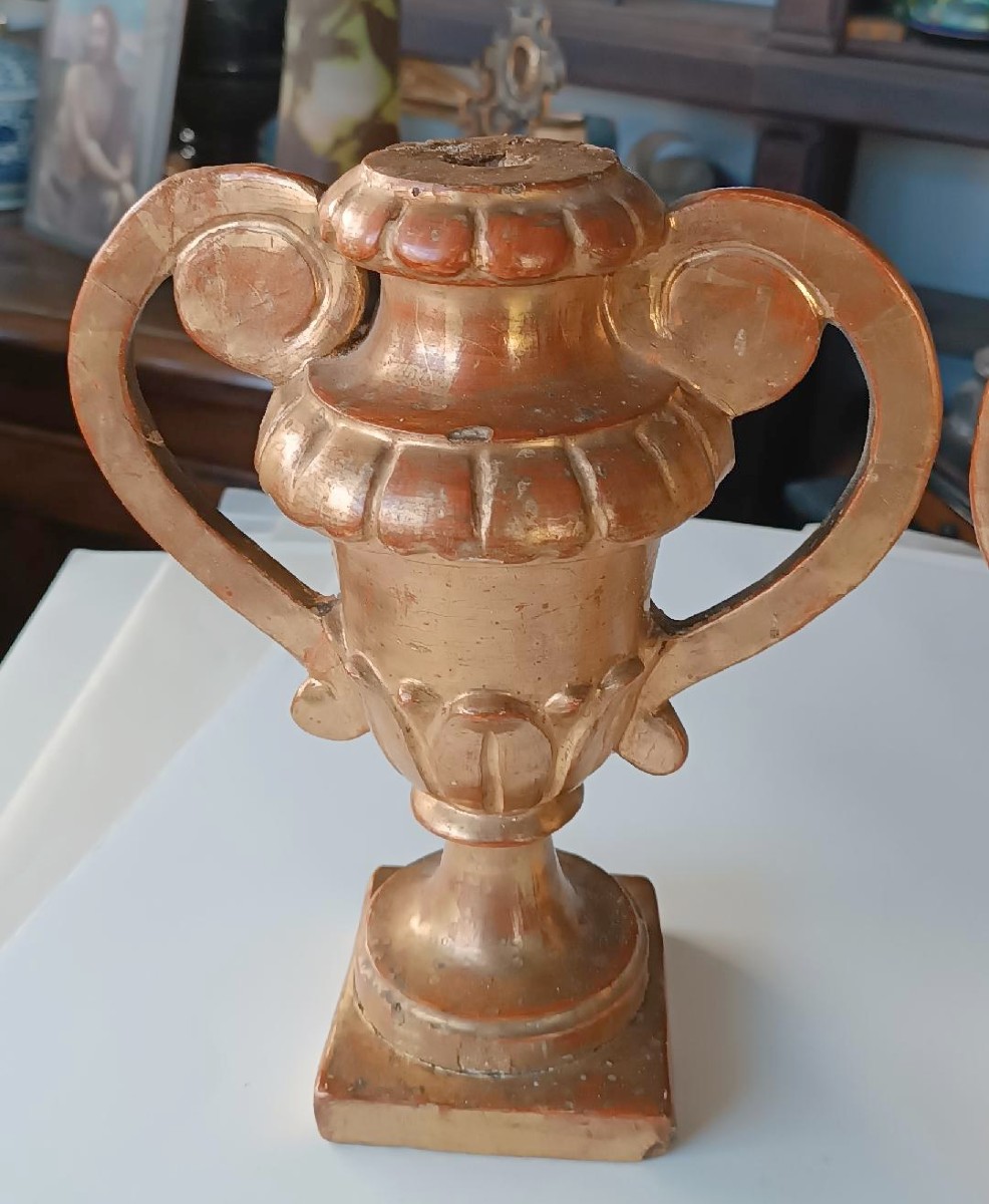 Coppia di porta palme in legno dorato periodo neoclassico fine 700-photo-4