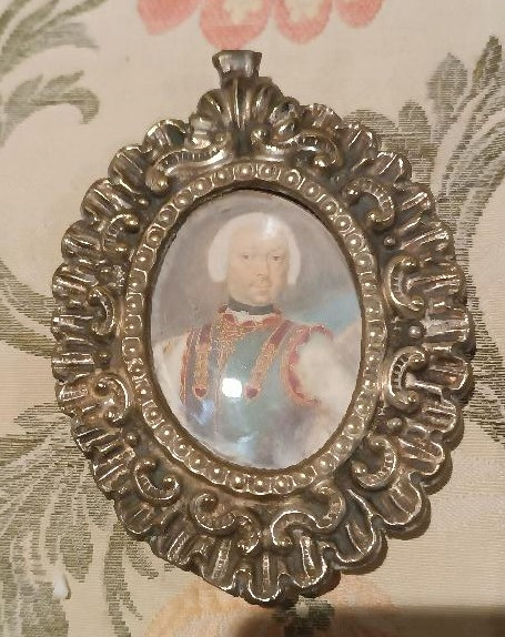 Miniatura dipinto su avorio  ritratto nobile XVIII secolo italia -cornice argento