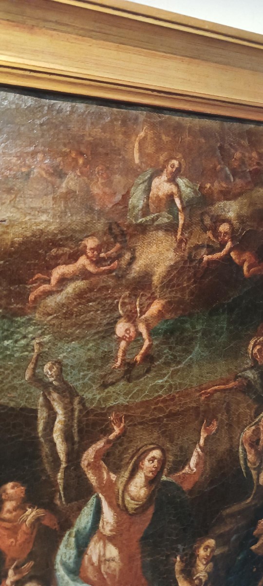 Dipinto antico .- olio su tela - Assunzione della vergine XVIII secolo-photo-5