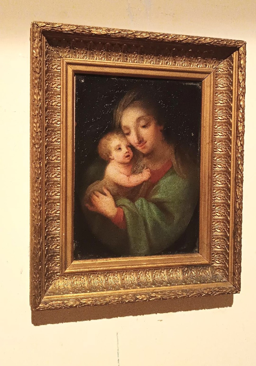 Antico dipinto su rame-madonna con bambino -scuola italiana-photo-2