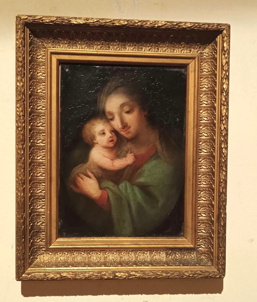 Antico dipinto su rame-madonna con bambino -scuola italiana-photo-3