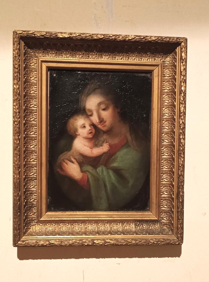 Antico dipinto su rame-madonna con bambino -scuola italiana-photo-4