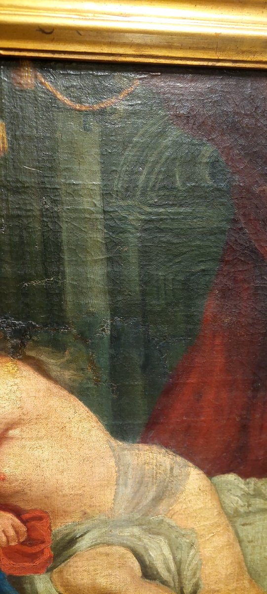 DIPINTO OLIO SU TELA  SCENA BIBLICA GIUSEPPE E LA MOGLIE DI PUTIFARRE FINE XVIII SEC-photo-2