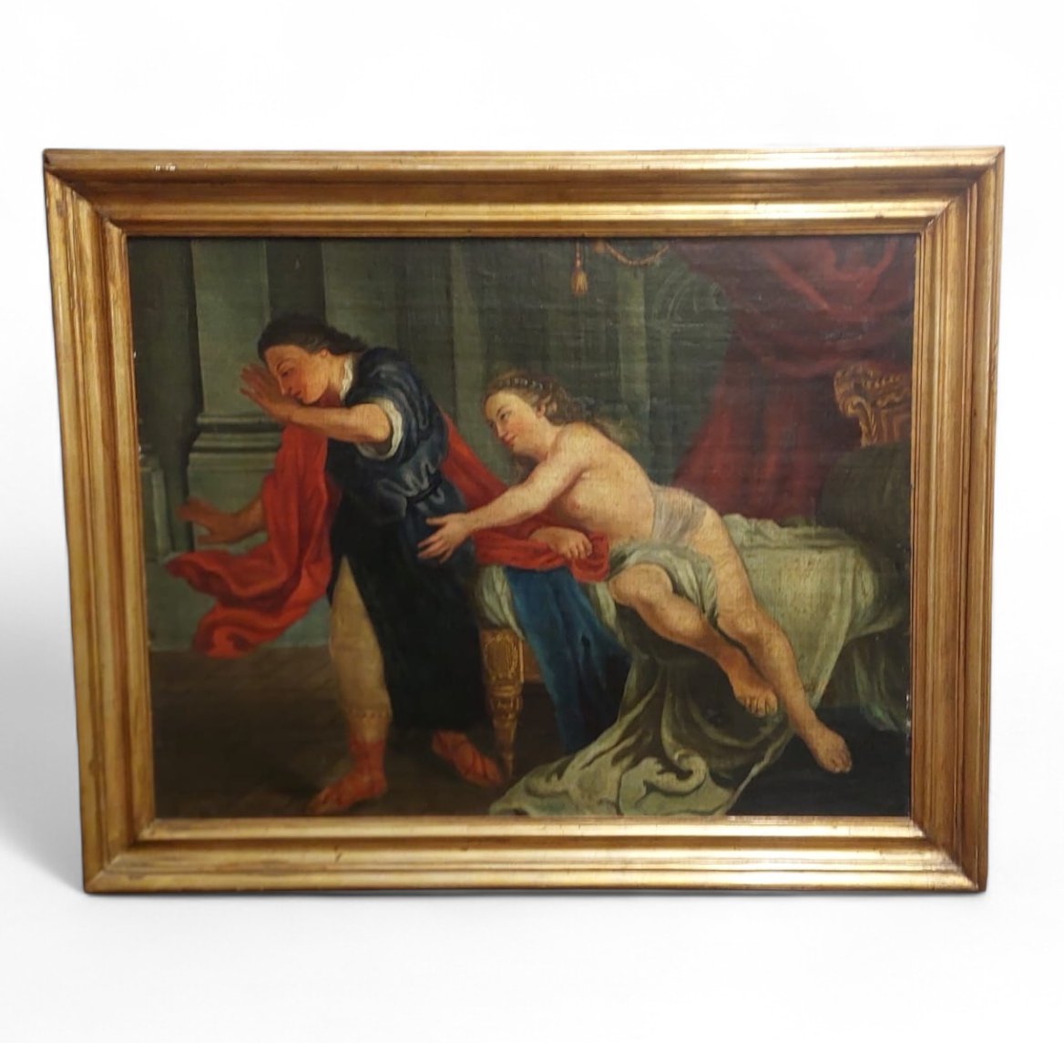DIPINTO OLIO SU TELA  SCENA BIBLICA GIUSEPPE E LA MOGLIE DI PUTIFARRE FINE XVIII SEC-photo-8