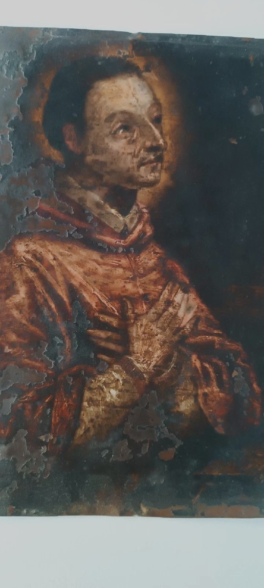 Antico dipinto su rame -XVII\XVIII secolo-San Carlo Borromeo 25 x 20 cm-photo-4