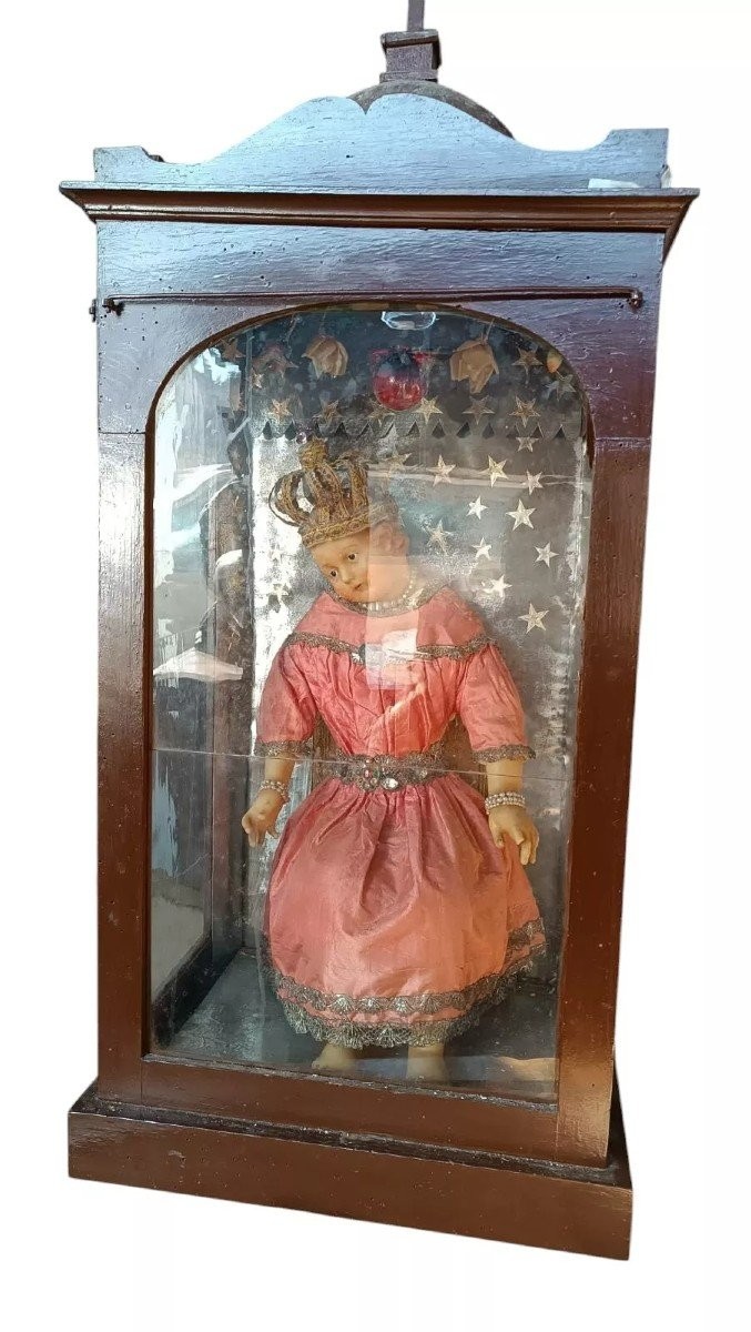 Antico Grande Bambinello Cera con teca originale h.110 cm-photo-3