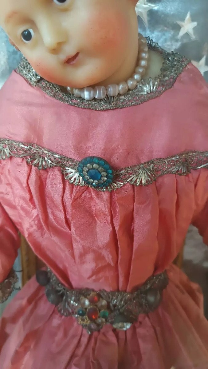 Antico Grande Bambinello Cera con teca originale h.110 cm-photo-3