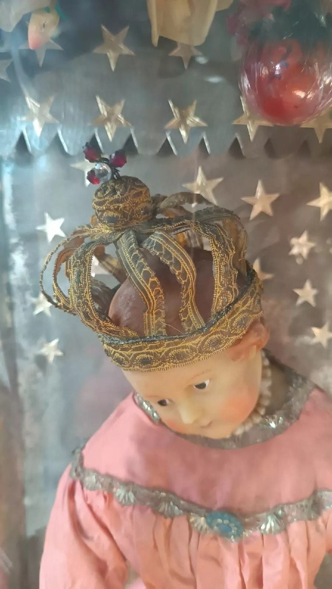 Antico Grande Bambinello Cera con teca originale h.110 cm-photo-4