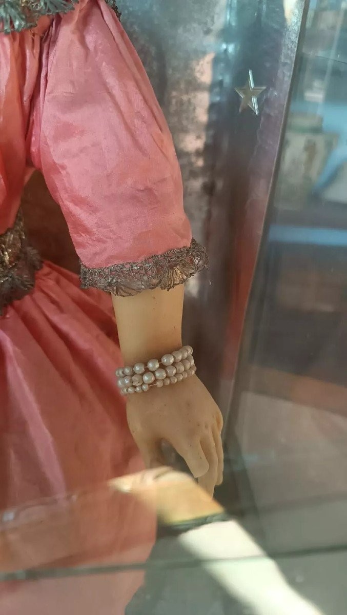 Antico Grande Bambinello Cera con teca originale h.110 cm-photo-6