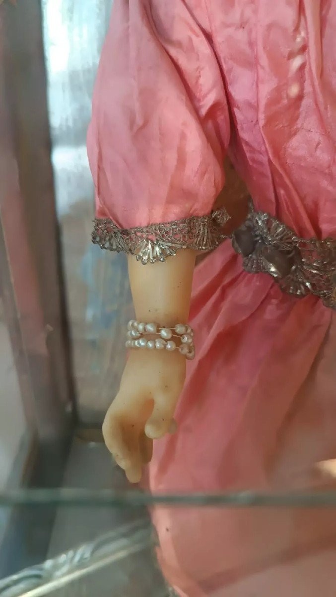 Antico Grande Bambinello Cera con teca originale h.110 cm-photo-7