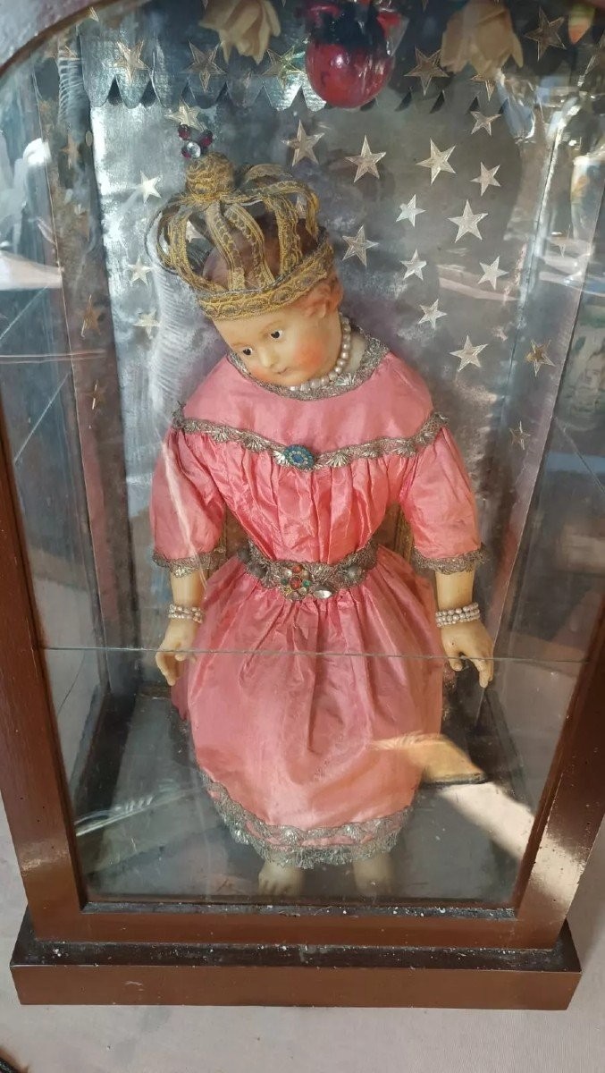 Antico Grande Bambinello Cera con teca originale h.110 cm