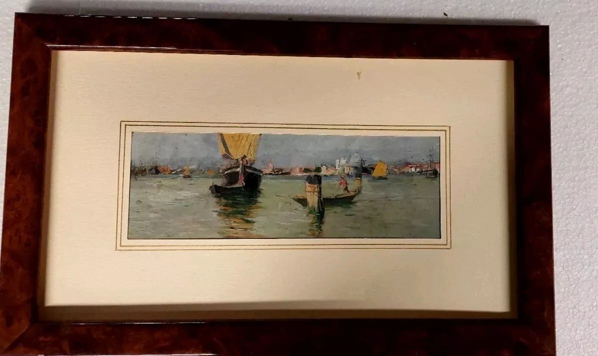 Dipinto Marina , Laguna Venezia , Olio Su Tavola Primi 900 Italia-photo-2