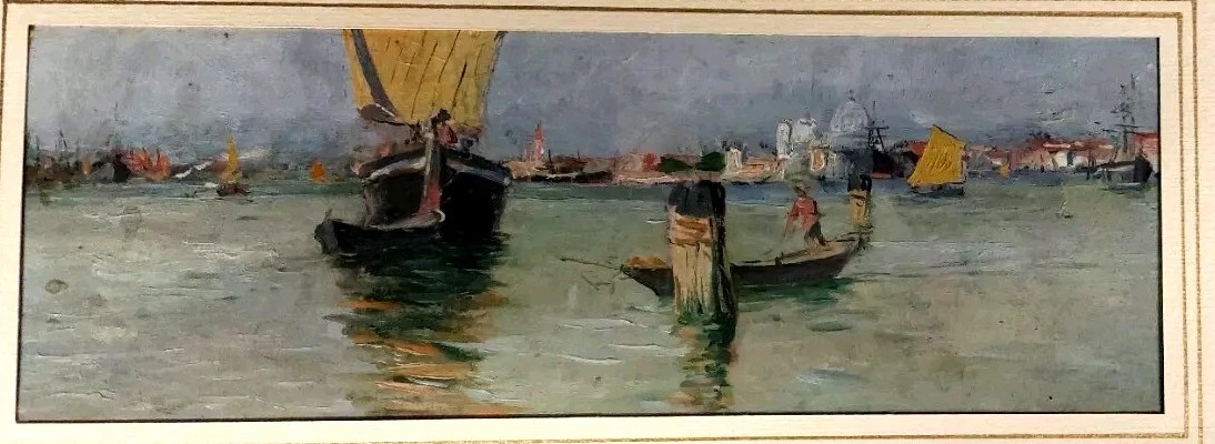 Dipinto Marina , Laguna Venezia , Olio Su Tavola Primi 900 Italia-photo-4