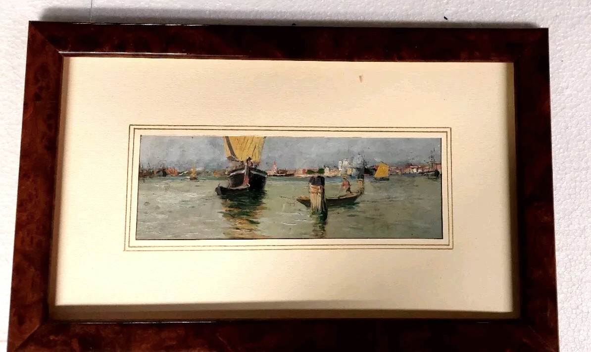 Dipinto Marina , Laguna Venezia , Olio Su Tavola Primi 900 Italia