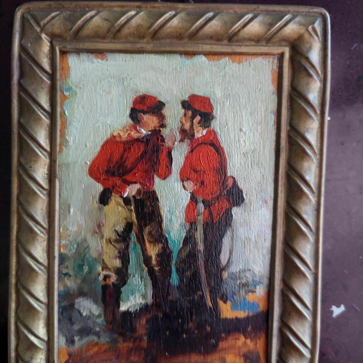 Dipinto olio su tavoletta raffigurante soldati garibaldini primi 9000-photo-2