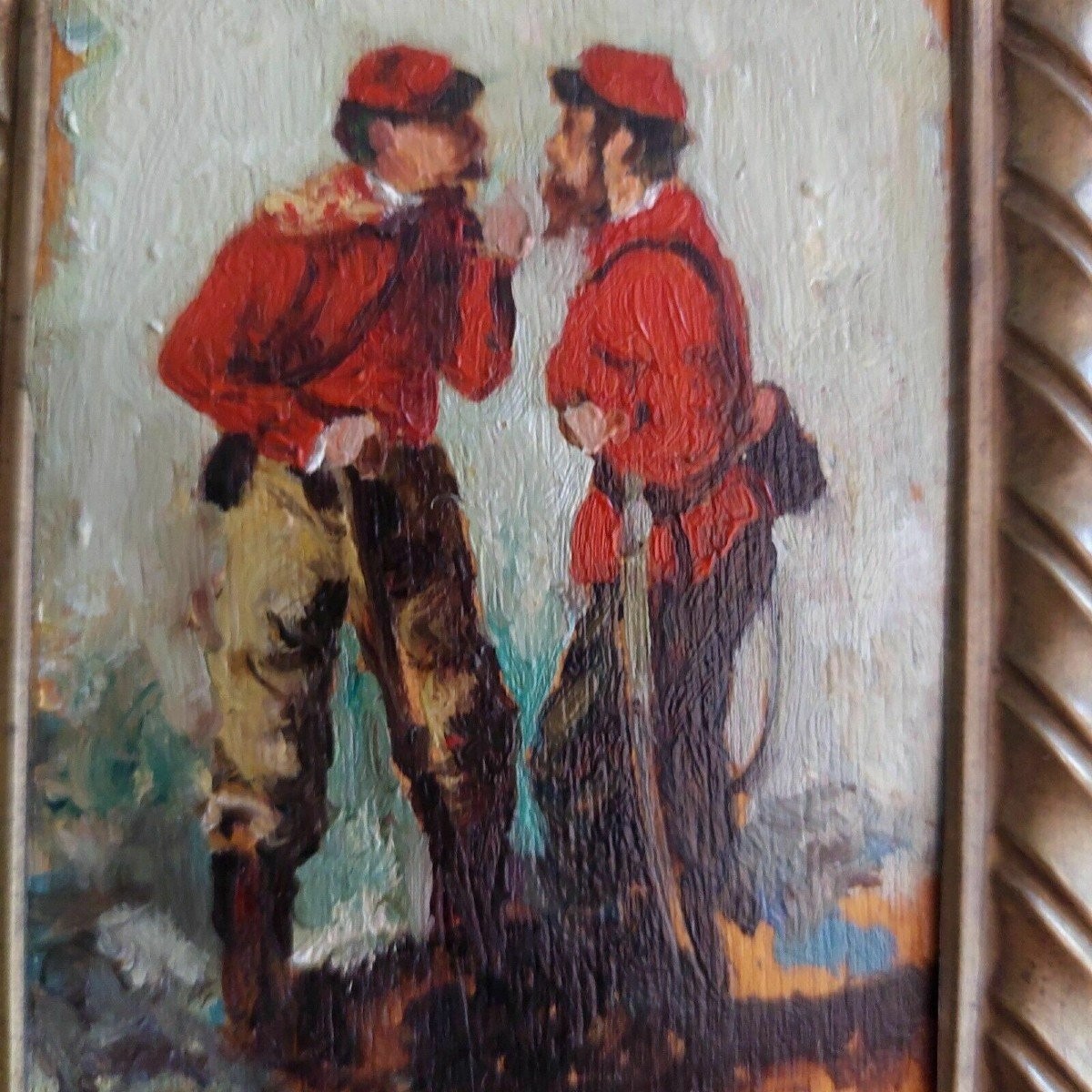 Dipinto olio su tavoletta raffigurante soldati garibaldini primi 9000-photo-3