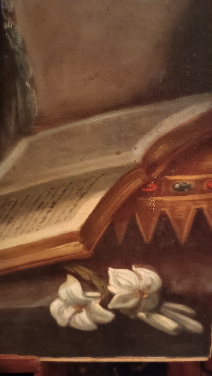 Dipinto antico olio su tela scuola Toscana San Luigi Gonzaga-photo-2