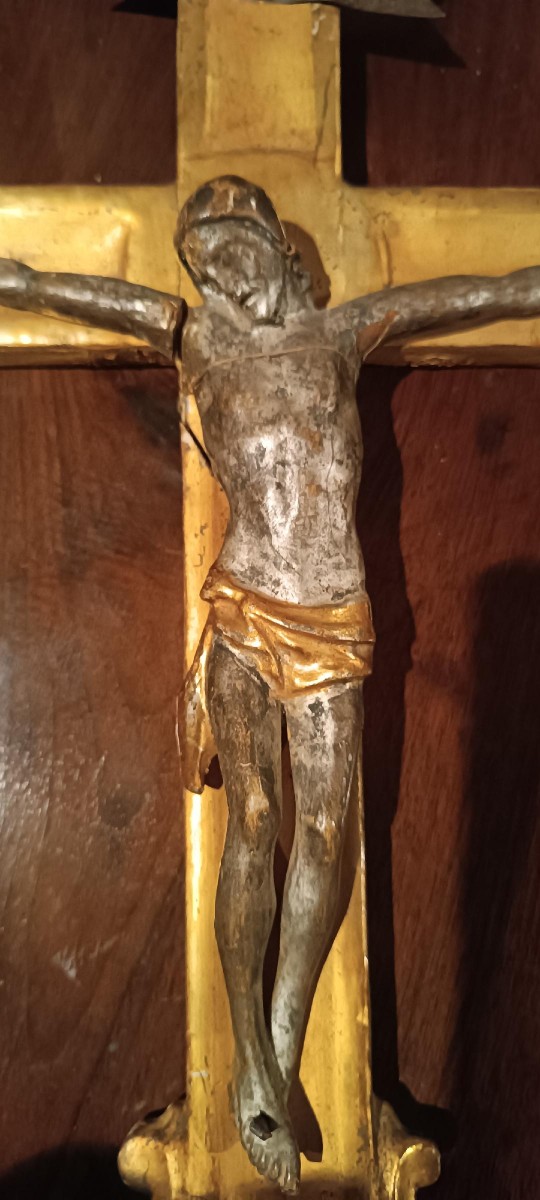 Antico grande crocifisso in legno dorato con cristo XVIII secolo italia-photo-3