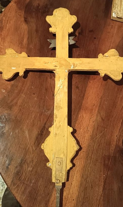Antico grande crocifisso in legno dorato con cristo XVIII secolo italia-photo-3