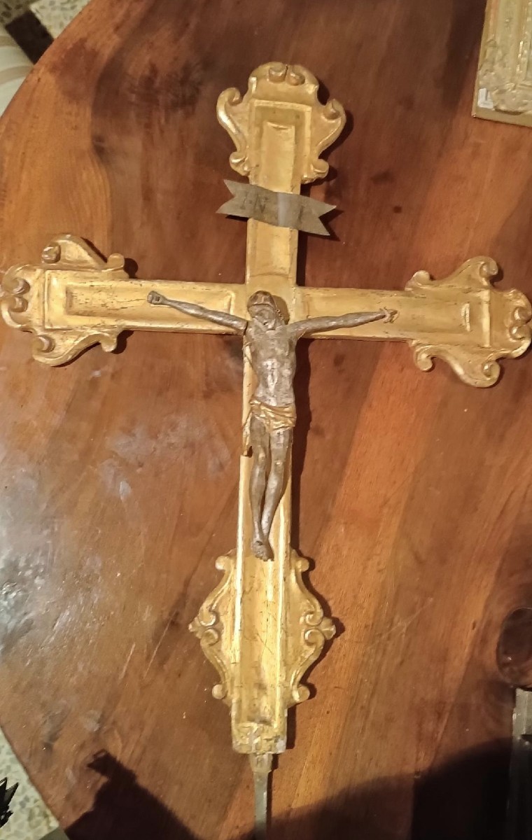 Antico grande crocifisso in legno dorato con cristo XVIII secolo italia-photo-8