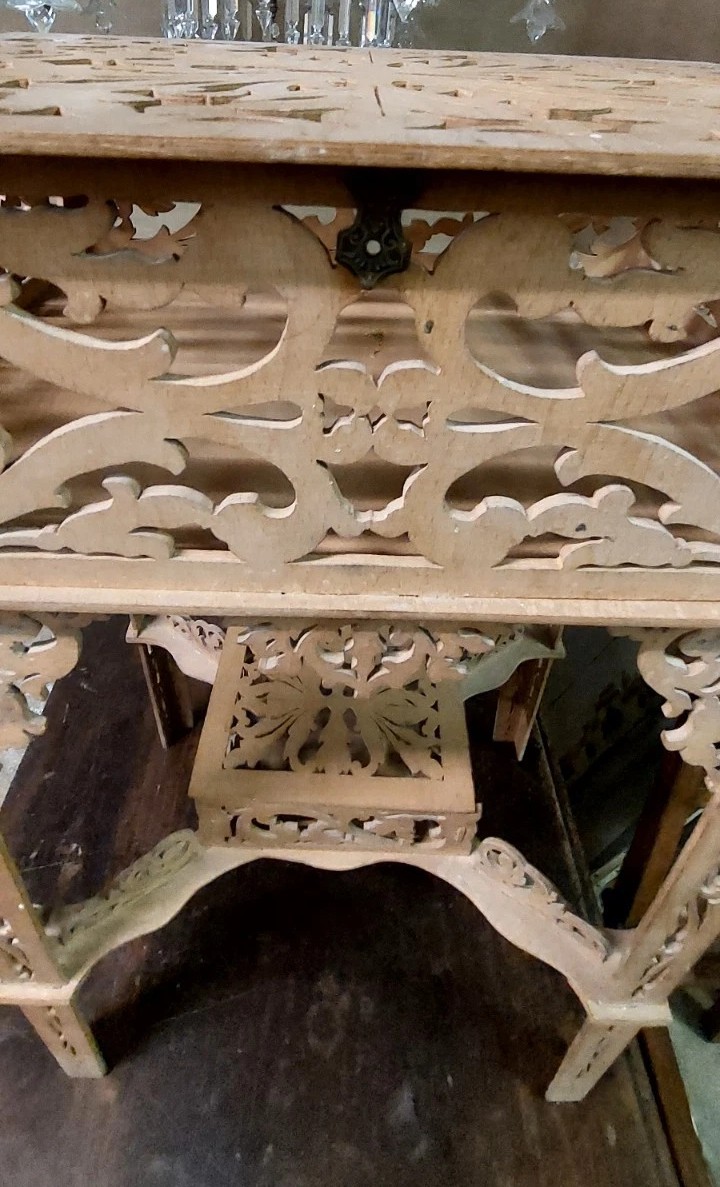 RARO TAVOLINO LEGNO A TRAFORO DITTA AMATI TORINO ANTICO-photo-3