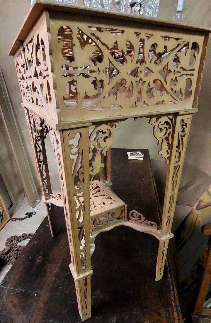 RARO TAVOLINO LEGNO A TRAFORO DITTA AMATI TORINO ANTICO-photo-5