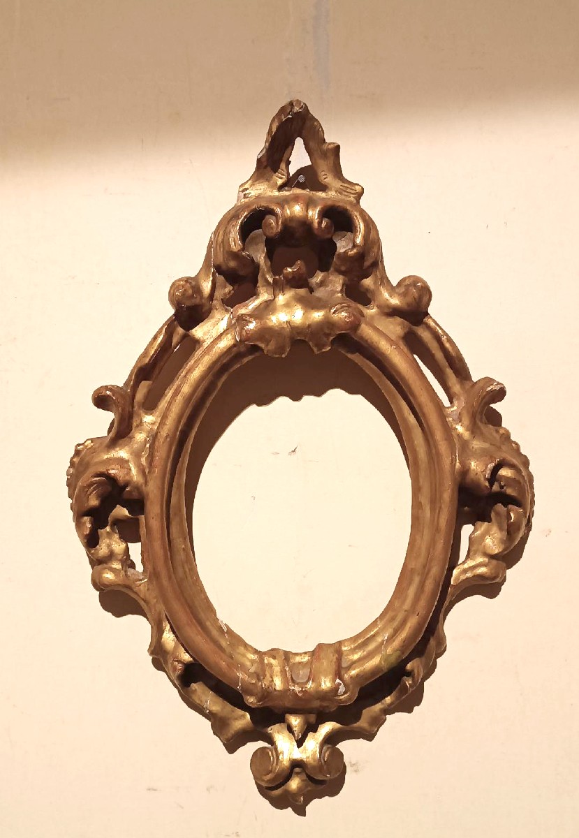Cornice antica ovale dorata e intagliata Luigi XIV -Toscana XVII secolo-photo-2
