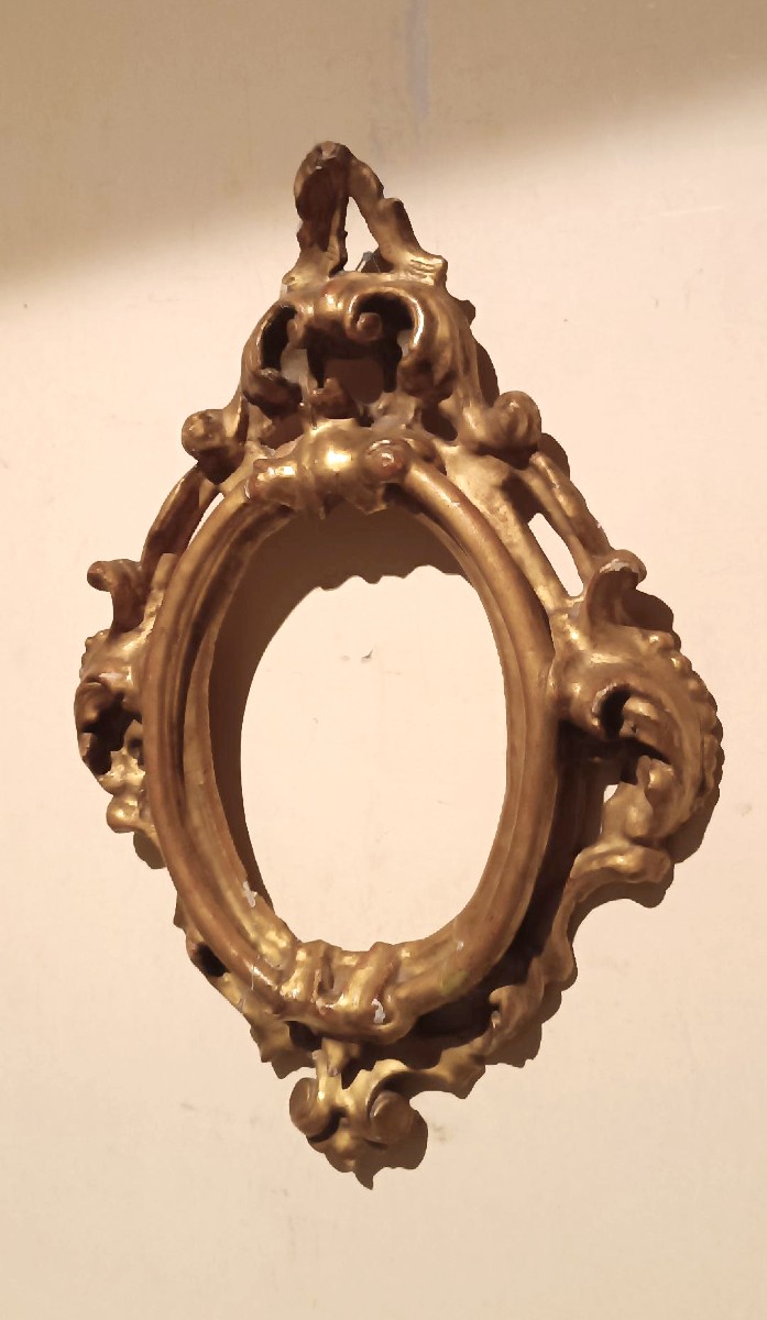 Cornice antica ovale dorata e intagliata Luigi XIV -Toscana XVII secolo-photo-3
