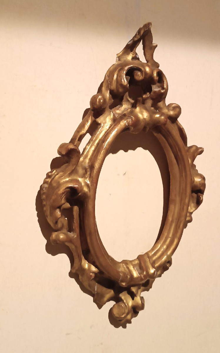 Cornice antica ovale dorata e intagliata Luigi XIV -Toscana XVII secolo-photo-4