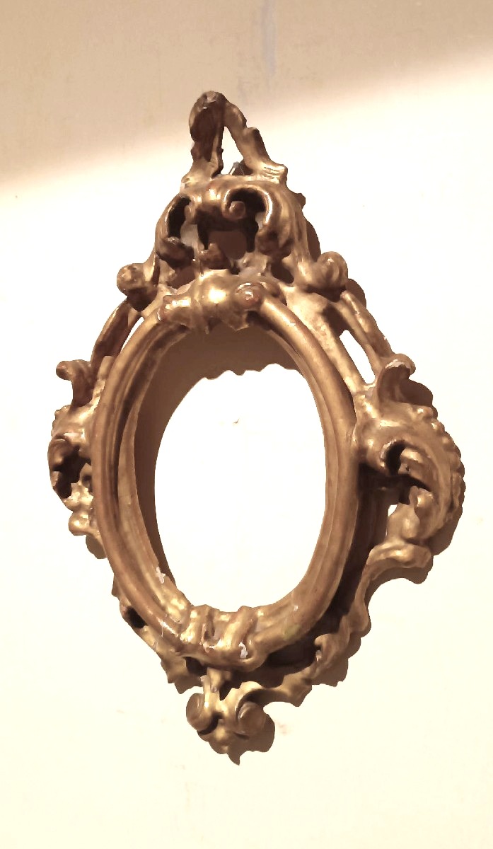 Cornice antica ovale dorata e intagliata Luigi XIV -Toscana XVII secolo 51x34 cm-photo-3