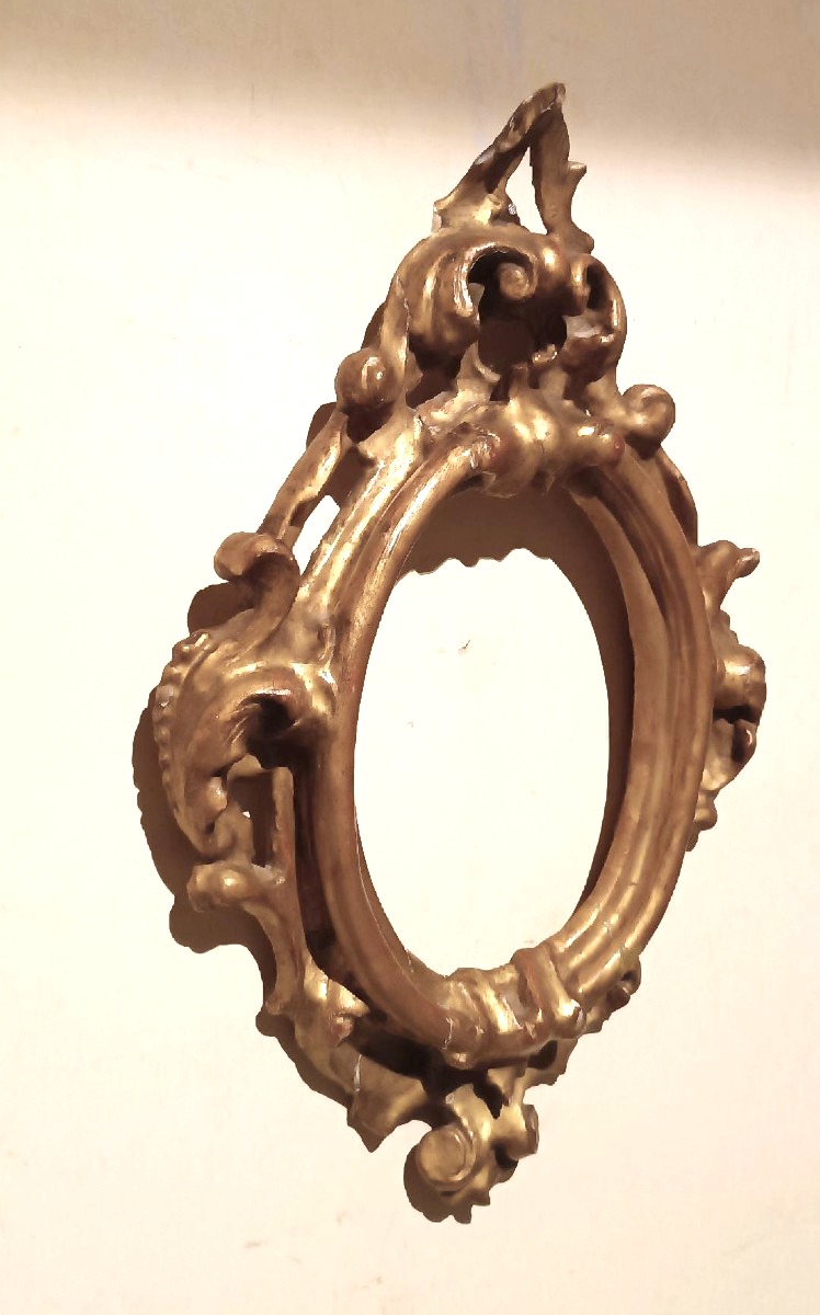 Cornice antica ovale dorata e intagliata Luigi XIV -Toscana XVII secolo 51x34 cm-photo-4
