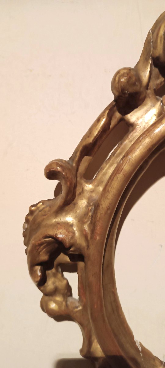 Cornice antica ovale dorata e intagliata Luigi XIV -Toscana XVII secolo-photo-2